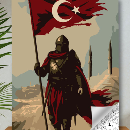 🏰 Картина по номерам «Воин с флагом Турции» - 350