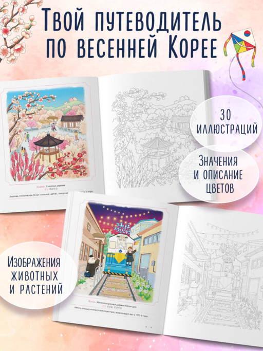 Весеннее путешествие по Корее. Раскраска-антистресс