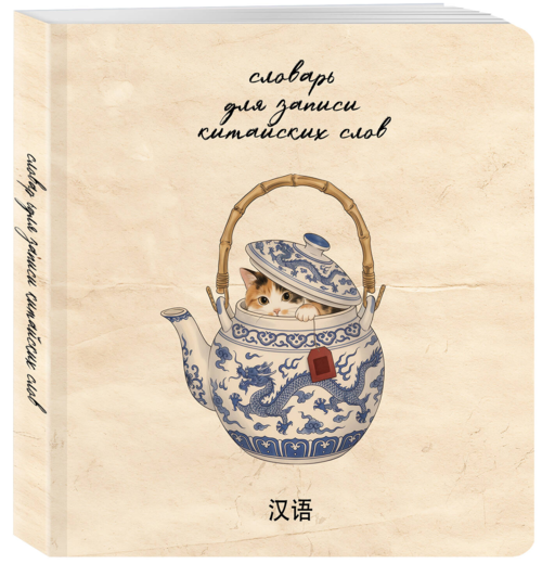 Словарь для записи китайских слов (15х15 см) (Котик в чайнике)