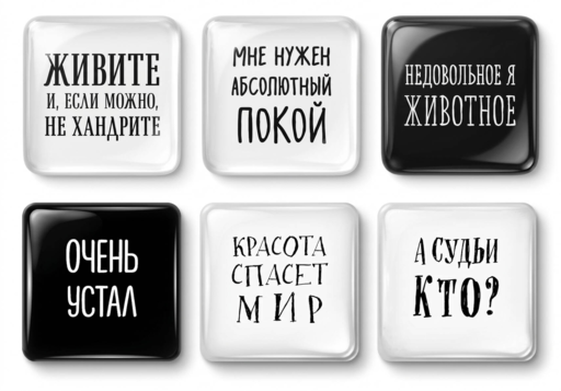 Мне нужен абсолютный покой. Набор стикеров с ироничными цитатами писателей (6 шт., 4 белые, 2 черные)