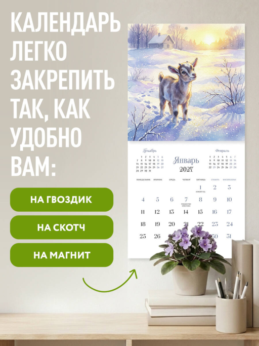 Солнечные луга и душевные козы. Календарь настенный на 2027 год (300х300)